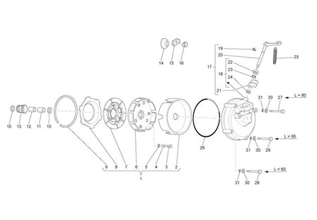 Complete clutch unit Ape TM + Vespacar P2 + Apecar P601 