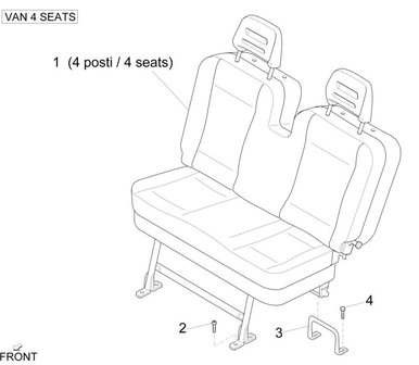 Rear Bench 2e Row Piaggio Porter VAN (4 seats) - Black