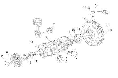 Krukas keerring voorzijde motor Porter Multitech 1.3 E5