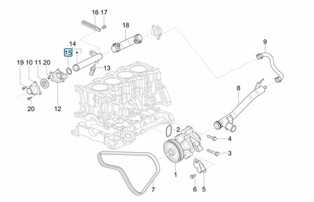 O-Ring om koelbuis aan thermostaathuis Porter Multitech 1.3i E5