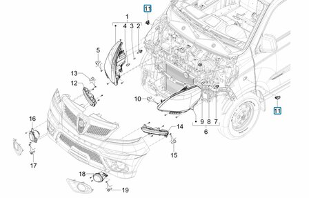 Turn indicator unit in front side panel Porter NP6 1.5