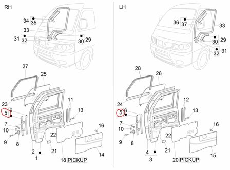 Raamgeleider in portier Daihatsu / Porter