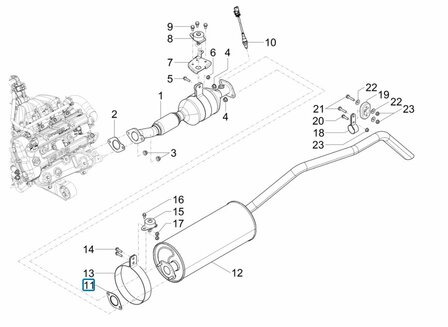 Exhaust gasket between catalysator and muffler Porter NP6 1.5