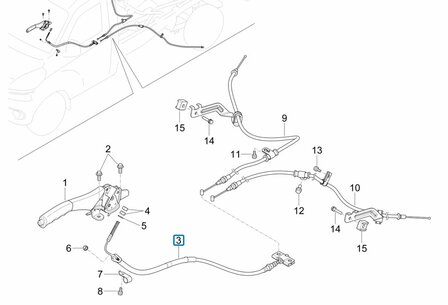 Hand brake cable 1th. part Porter SW - 2650 NP6 1.5 - Single wheel version - short wheel base