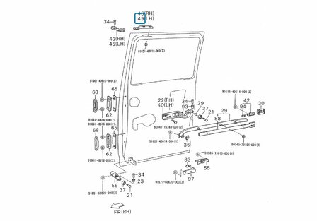 Bevestigingssteun  schuifdeur geleider Daiahatsu / Porter Links - Bovenste