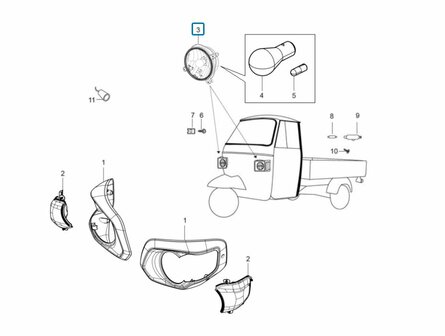 Headlight unit Ape Classic 400 EU4 - Left - SALE