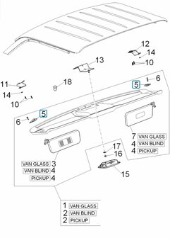 Bevestigingsplaatje houder zonnekleppen + verlichting cabine Porter