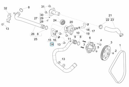 Coolant hose - bypass on thermostat housing Porter Multitech 1.3 E6