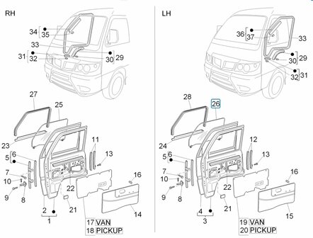 Zijruit Portier Daihatsu / Porter - Links - AKTIE