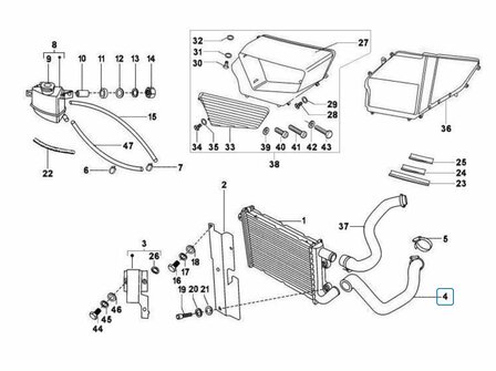 Lower coolant hose on radiator Calessino / Ape Classic Diesel