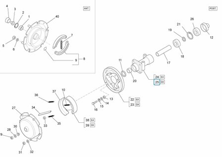 Rear axle Hub - housing Ape50 - Right