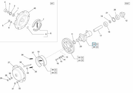 Rear axle hub - housing Ape50 - Left