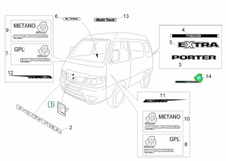 Logo Piaggio in grille Calessino Diesel en in grille Porter 