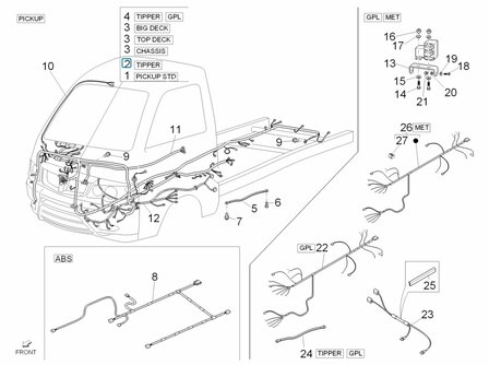 Complete main wiring harness Porter Multitech 1.3 E5 - Tipper