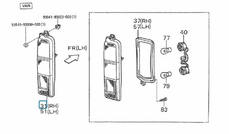 Rear light unit Daihatsu / Porter VAN - Right