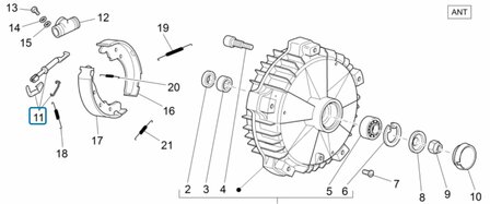 Remstel mechanisme achterwiel  en voorwiel Ape Classic + Calessino + ApeTM + Vespacar P2 + Apecar P501-601 + Quargo - Links