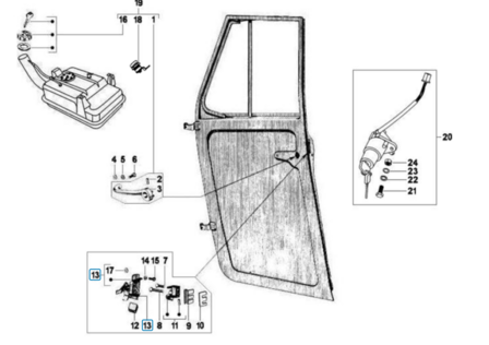 Inner door handle - lock catcher Ape Classic + Apecar P501- P601 - Right