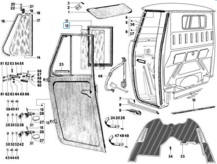 Side window in door Ape Classic + Apecar P501-P601