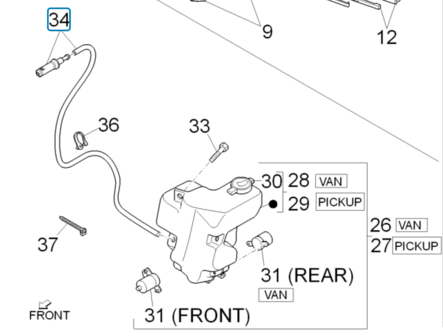Nozzle ruitensproeier + slang voorruit Daihatsu / Porter