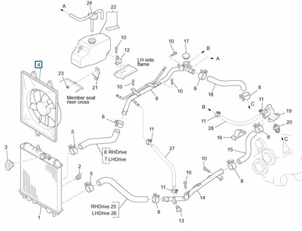 Coolant - radiator hose Daihatsu / Porter -Left