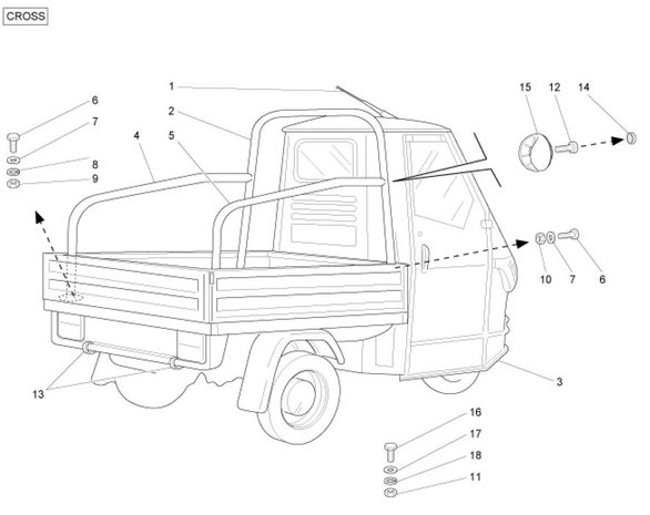 Rollbar strut Ape50 Cross - Left