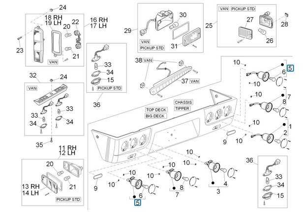 Rear light unit brake / backlight red Porter Pick-up 