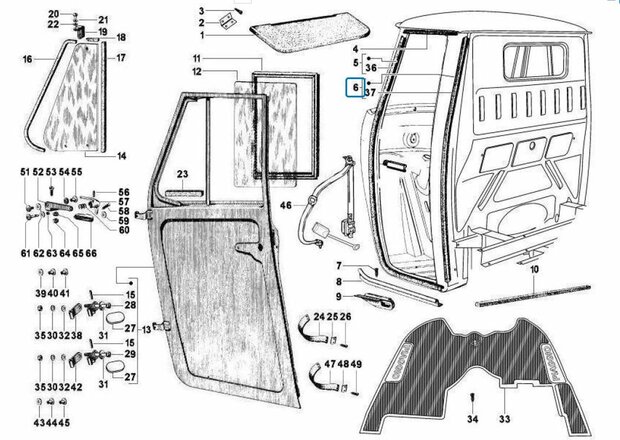 Door seal / gasket Ape Classic  + Apecar P501-P601 - Rechts