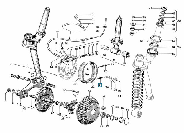 Veer voor remschoen Vespacar P2 + Ape Classic + Apecar P501 + P601