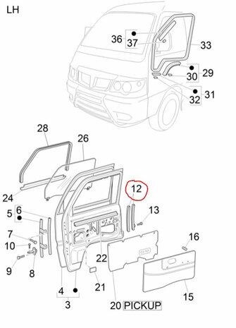Raamgeleider in portier Daihatsu / Porter - Links