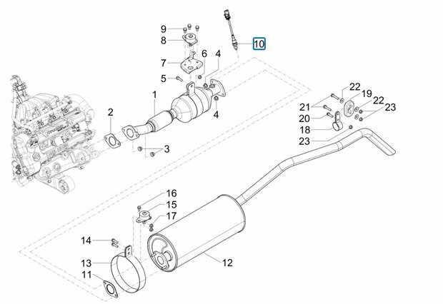 Lambda sensor in exhaust manifold and catalysator Porter NP6 1.5