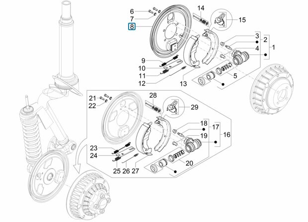 Complete calliper holder disk rear brakes Calessino 200 EU2 + EU4 - Left