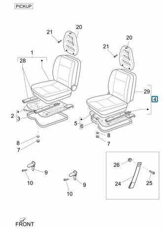 Stoel compleet Porter Pick-up - Links - Zwart