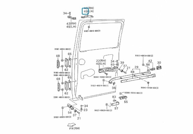 Bevestigingssteun  schuifdeur geleider Daiahatsu / Porter Links - Bovenste