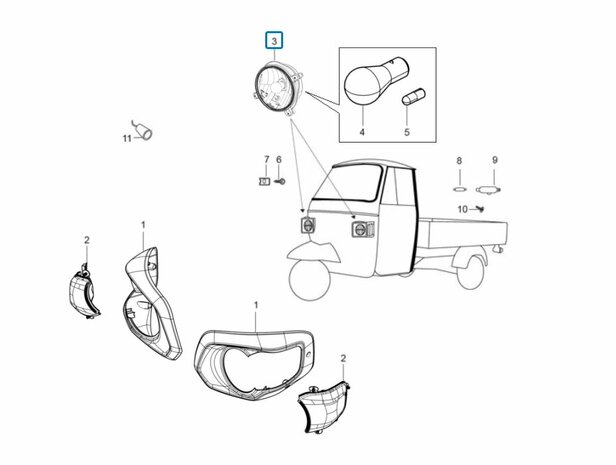 Headlight unit Ape Classic 400 EU4 - Left - SALE