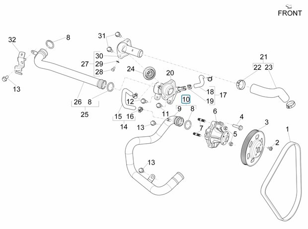Koelbuis - waterpomp Porter Multitech 1.3 E6