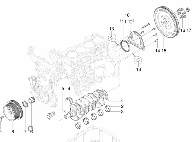 Krukastandwiel voorzijde motor Porter Multitech 1.3 E6 + NP6 1.5