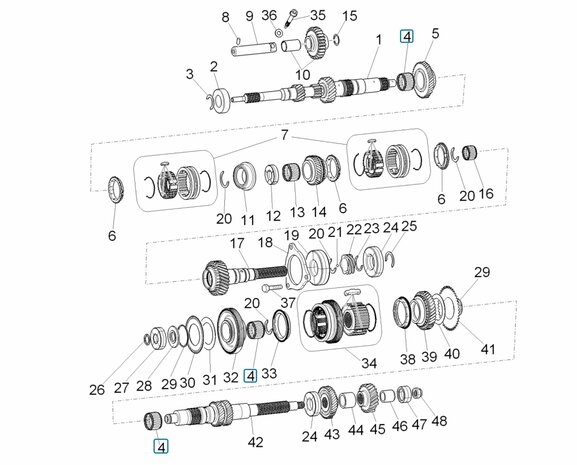 Naaldlager ingaande + versnellingsas Porter Multitech 1.3 E5 + E6 + D120 1.2