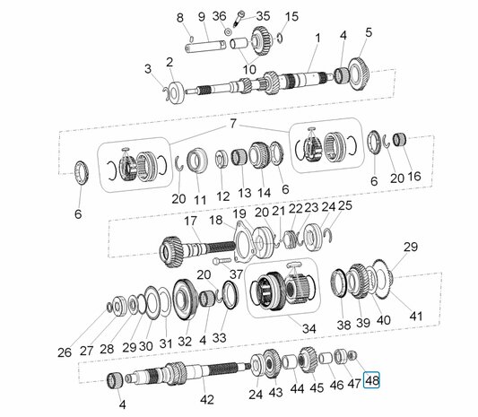 Borgmoer secundaire versnellingsas Porter Multitech 1.3 E5 + E6 + D120 1.2
