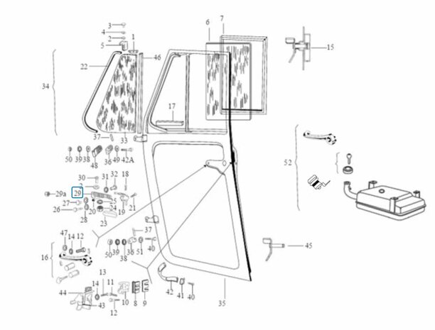 Mounting bracket side window Ape Classic + Apecar P501-P601  - right