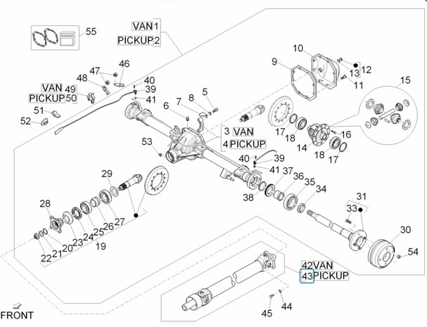 Drive shaft Porter Multitech 1.3 E5 + E6 - Pick-up -SALE