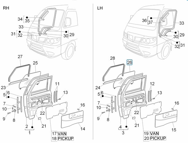 Zijruit Portier Daihatsu / Porter - Links - AKTIE