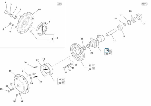 Rear axle hub - housing Ape50 - Left