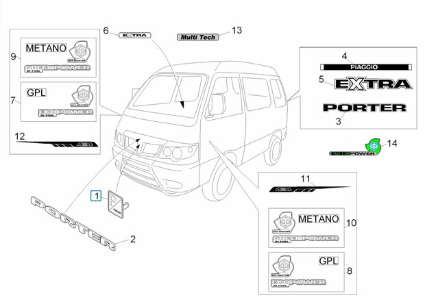 Logo Piaggio in grille Calessino Diesel en in grille Porter 