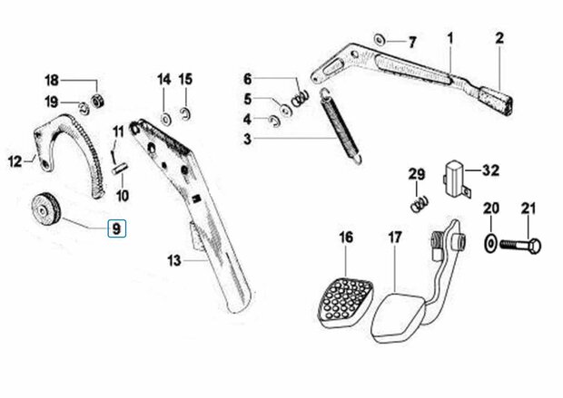 Support wheel handbrake lever Calessino + Ape Classic + Apecar P501-P601