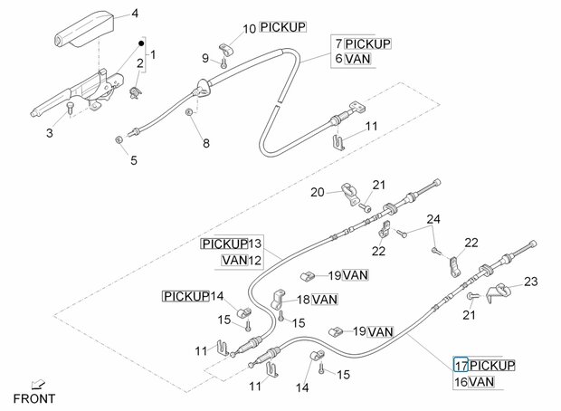 Parking brake cable Porter Pick-up - Left