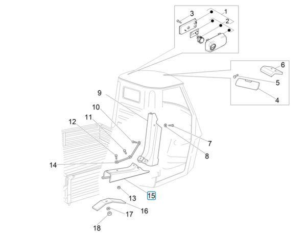 Plastic center console under steering wheel Ape50 - on floor plate