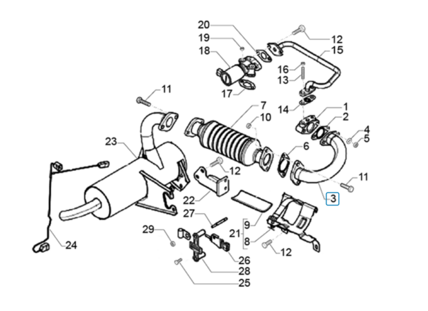 Exhaust bend on catalytic converter - particulate filter Ape Classic 400 E2 Diesel