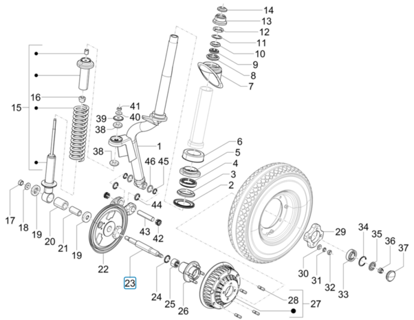 Voorwiel as Calessino 200 EU2 + EU4 + Ape Classic 400 EU4