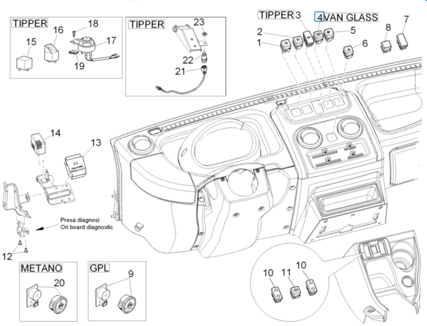 Schakelaar achterruitverwarming Porter VAN