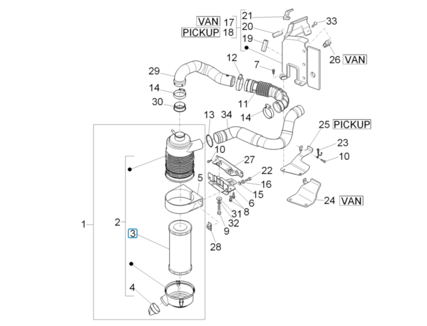 Luchtfilter element Porter Multitech 1.3 E5 + E6 - imitatie